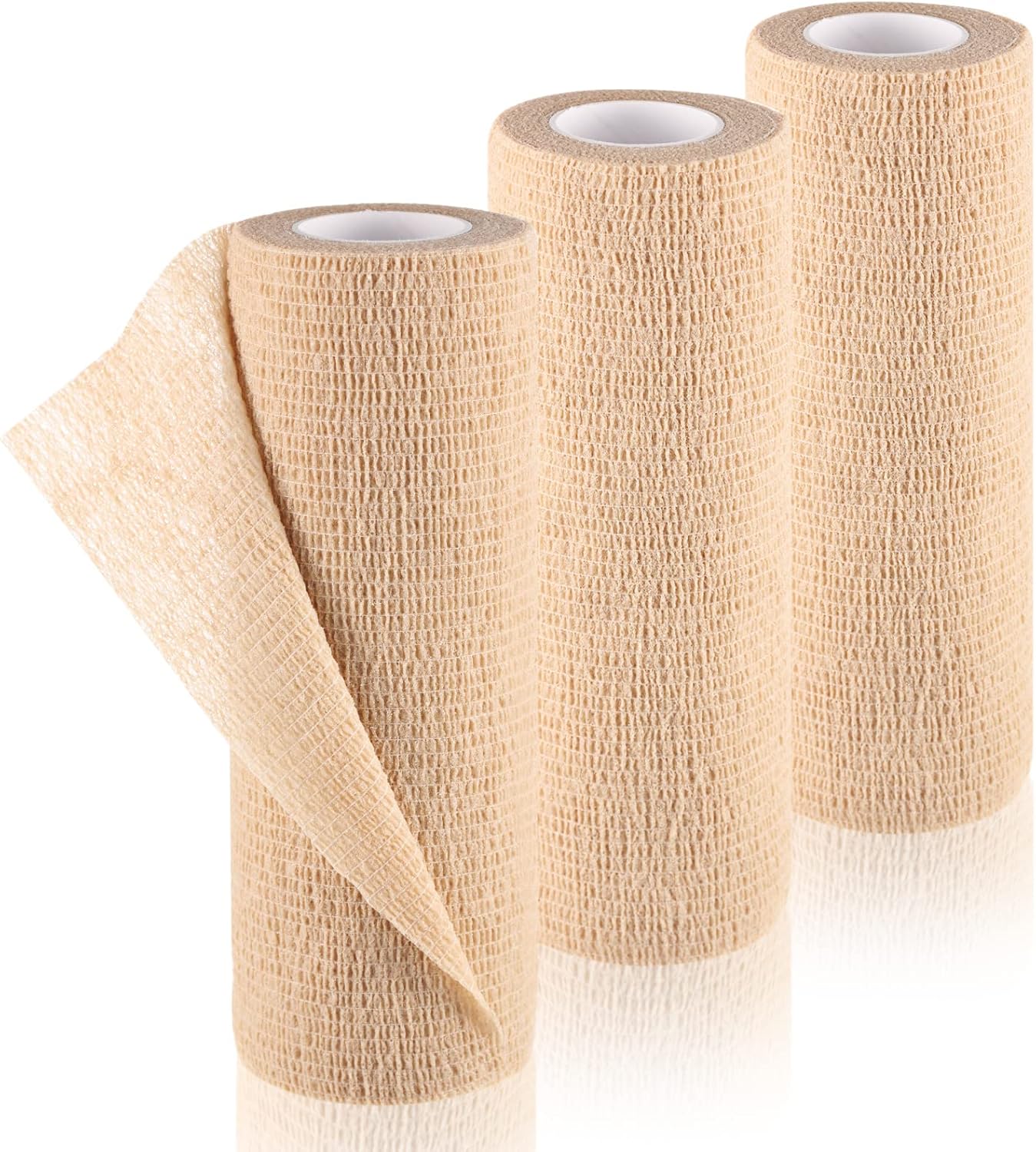 Nuanchu 3 Pcs Self Adhesive Cohesive Wrap Bandages 6 Inches x 5 Yards Non Woven Athletic Tape Breathable Self Adherent Bandage Wrap Elastic Sports Gauze Rolls Tape for Wrists, Knee, Ankle(Beige)