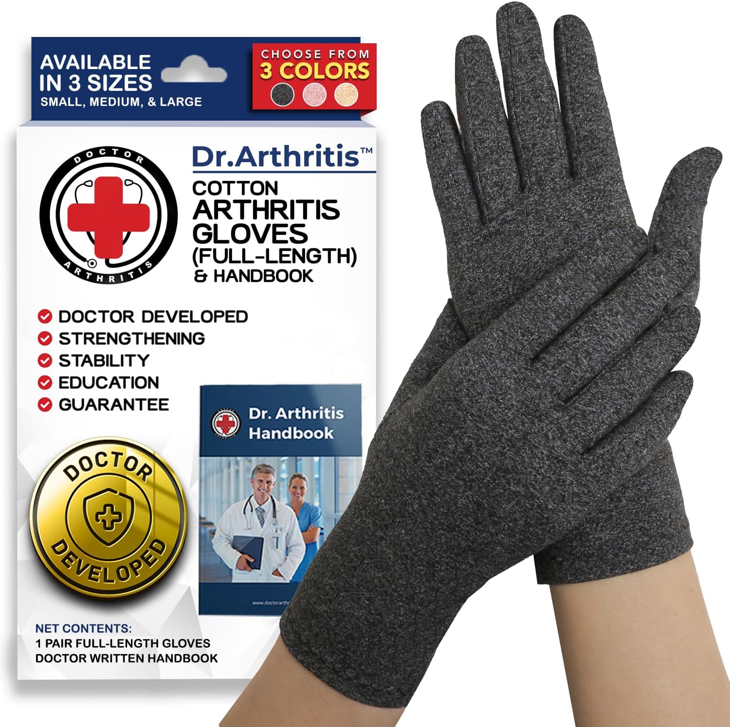 Doctor Developed Full Fingered Arthritis Compression Gloves Men and Women for Arthritis, Raynauds Disease & Carpal Tunnel