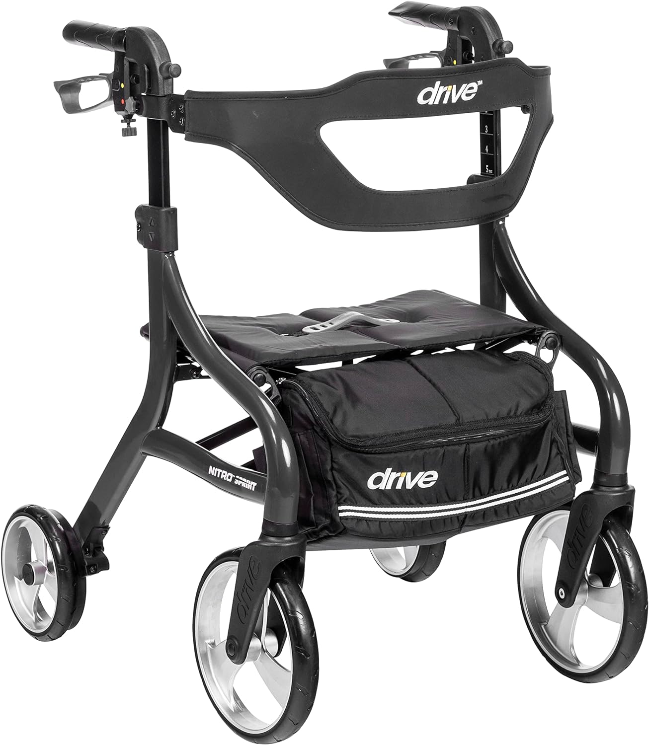 Drive Medical Nitro Sprint Foldable Rollator Walker with Seat, Petite Height Lightweight Rollator with Large Wheels, Folding Rollator, Short Rolling Walker for Seniors and Adults, Black