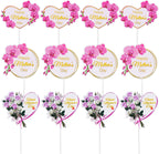 SUMERSHA 12 Pieces Happy Mother's Day Cake Toppers Flower Cupcake Topper for Mother's Day Birthday Cake Decoration Party Supplies, 3 Styles