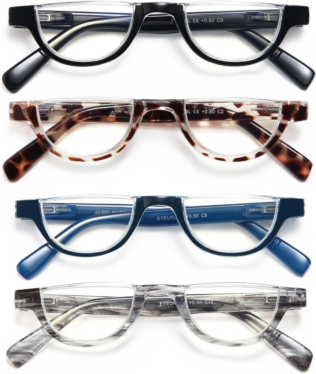 EYEURL Half Frame Reading Glasses for Women-4 Pack Blue Light Glasses Fashion Computer Readers for Women Anti UV Ray Eyeglasses with Spring Hinges,1.5