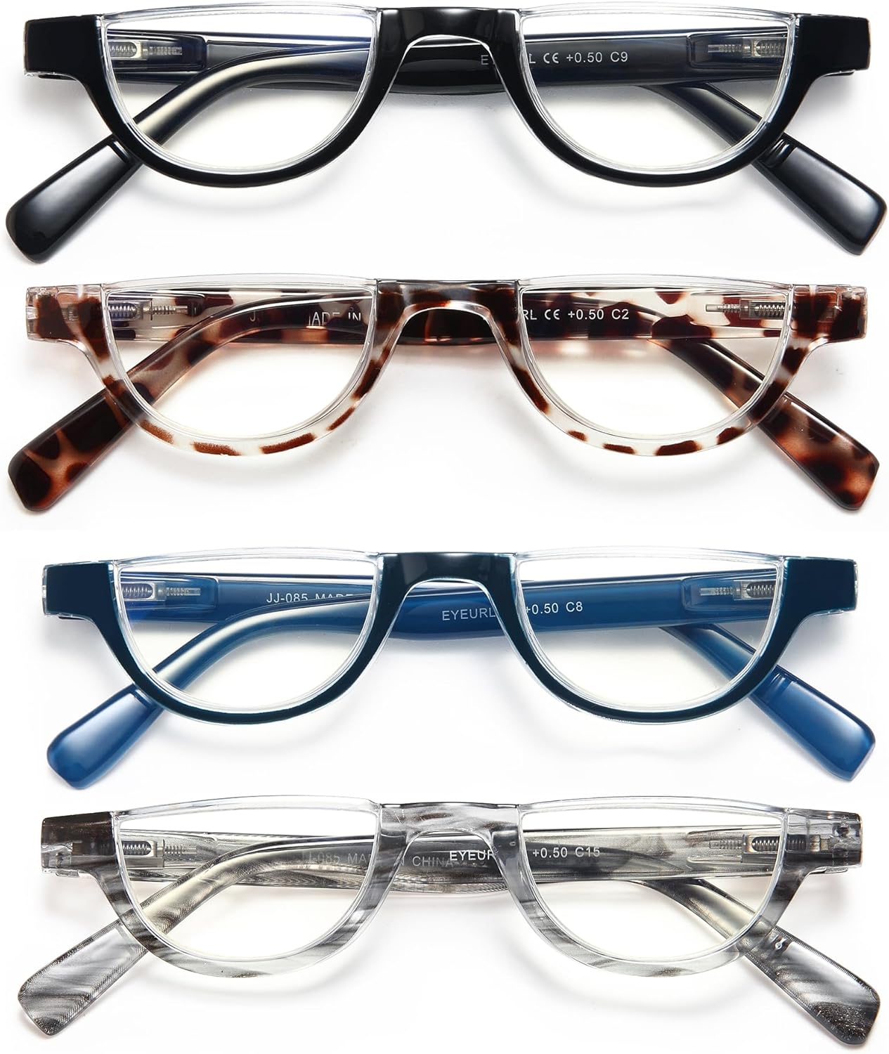 EYEURL Half Frame Reading Glasses for Women-4 Pack Blue Light Glasses Fashion Computer Readers for Women Anti UV Ray Eyeglasses with Spring Hinges,1.5