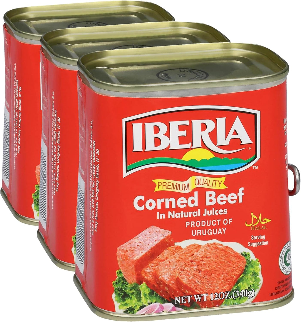 Iberia Corned Beef, 12 oz, Premium Quality Corned Beef With Natural Juices, Halal (Pack of 3)