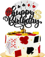 Ephlyn 1Pcs Casino Cake Topper Poker Game Chips Player Happy Birthday Cake Pick Decorations for Las Vegas Casino Night Theme Birthday Party Supplies