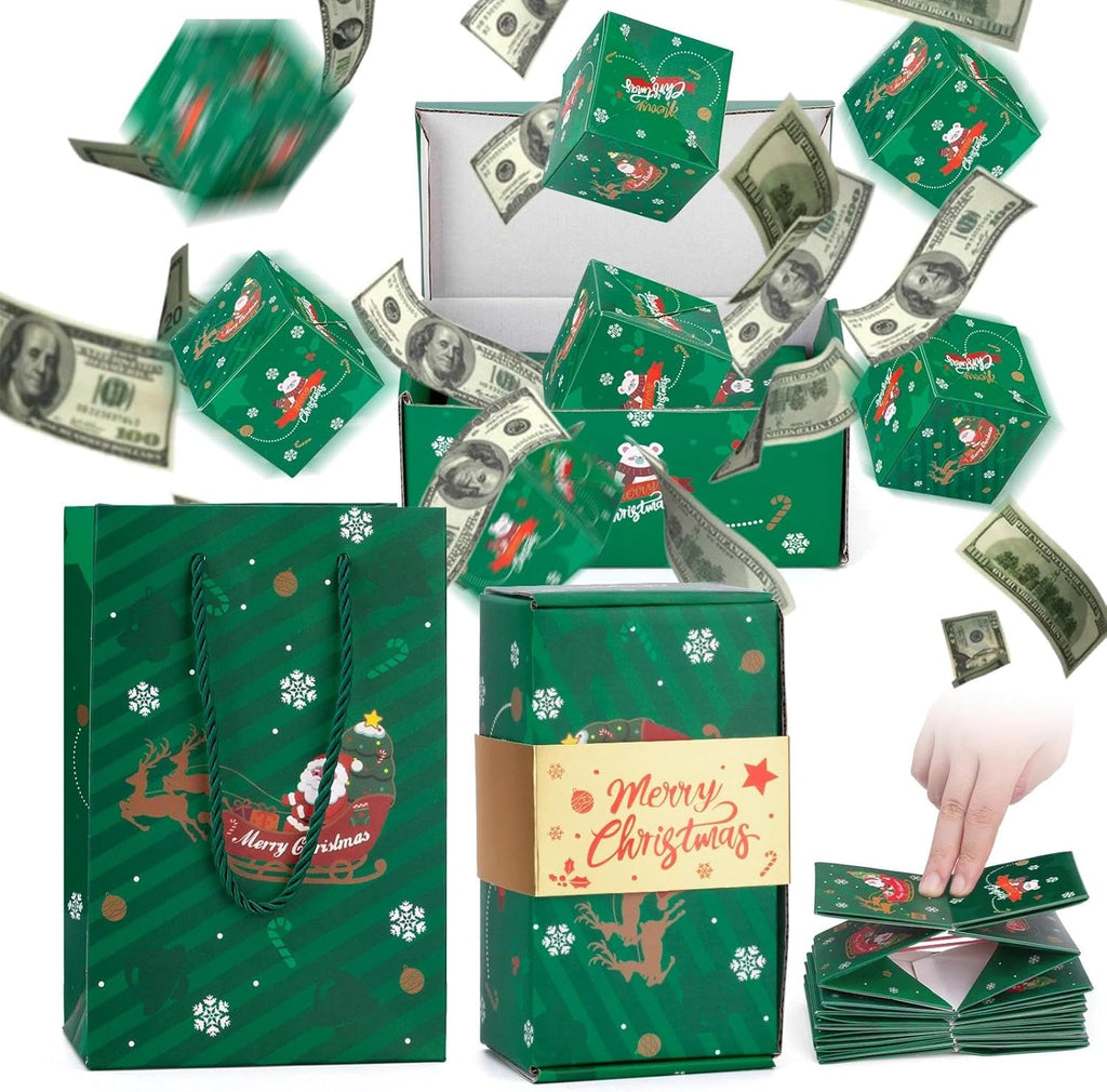 Surprise Gift Box Explosion, 2025 Newly Folding Pop-Up Explosion Box, Exquisite Wrapped Cash Gift Box for Christmas Birthday New Year Anniversary Valentine Proposal Parties（12 Bounces, Green）