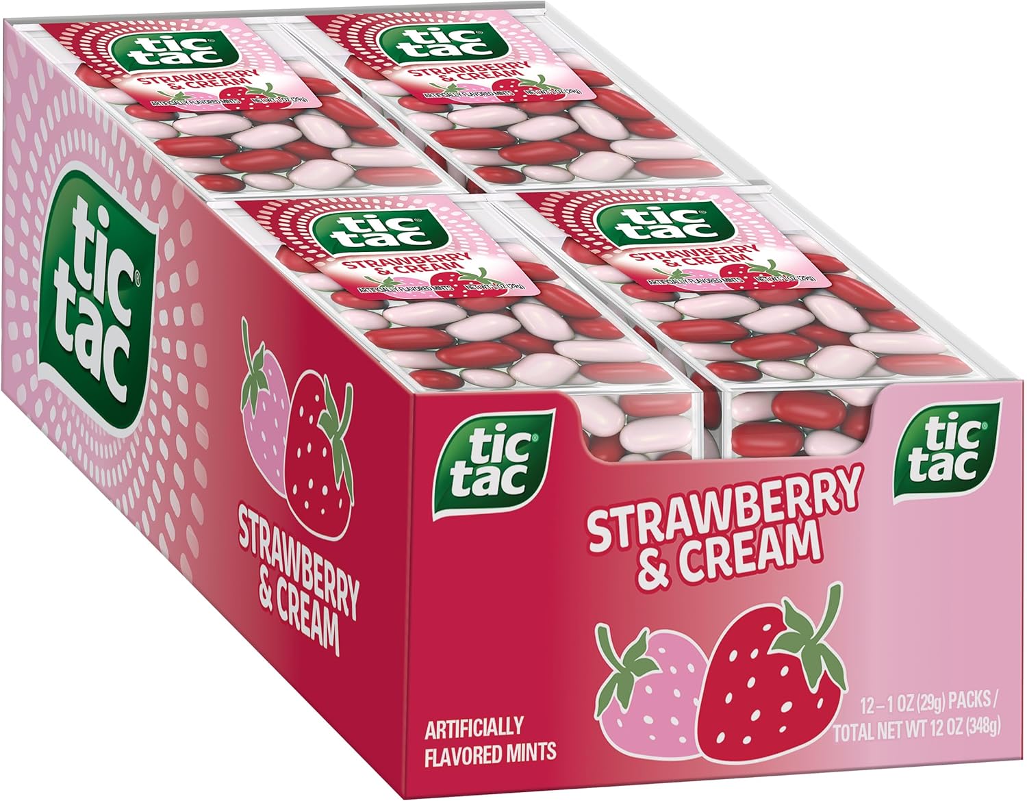 Tic Tac Strawberry & Cream Flavored Mints, Bulk 12 Pack, On-The-Go Refreshment, 1 oz Each