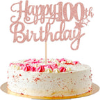 1 PCS Happy 100th Birthday Cake Topper Glitter Cheers to 100 Years Cake Pick Number 100 Fabulous Cake Decoration for 100th Birthday Theme Party Decorations Supplies Rose Gold