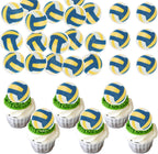 Gyufise 50Pcs Wafer Paper Volleyball Cupcake Toppers Edible Sports Ball Cupcake Picks for Volleyball Theme Baby Shower Kids Birthday Party Cake Decorations Supplies