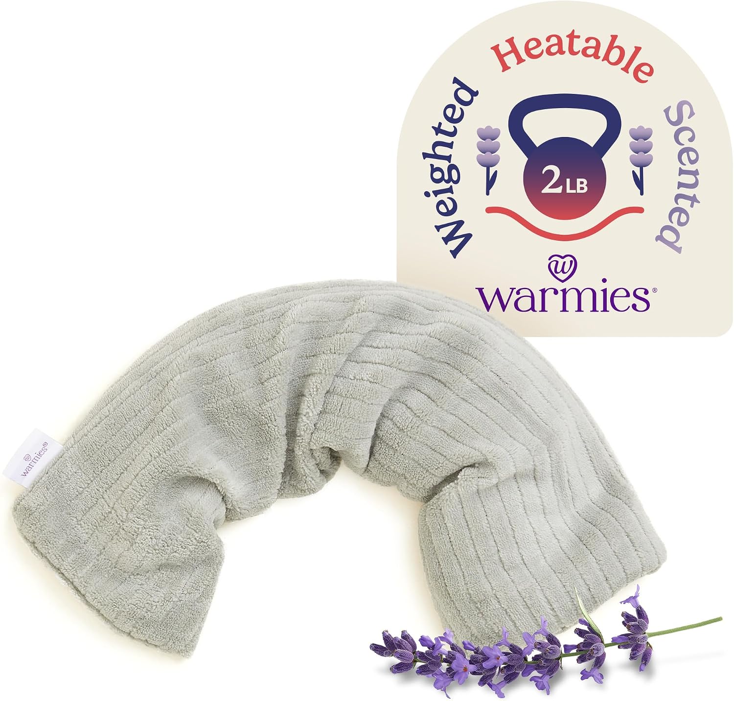 warmies Hot-Pak Microwavable Neck Wrap - Soothing Warm Compress with Scented Lavender - Cooling Neck Warmer for Relaxation - Microwave Heating Pad for Aches & Pains - Gray, Soft Cord, Pack of 1