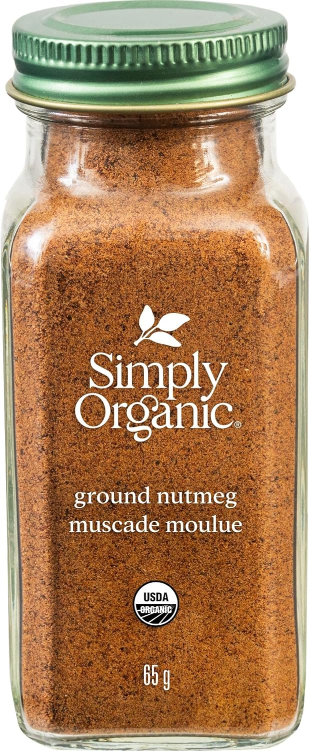 Simply Organic Pure Ground Nutmeg, 2.3 Ounce Jar,Aromatic, Subtly Spicy-Sweet Flavor, Organic, Kosher, No GMO, No ETO