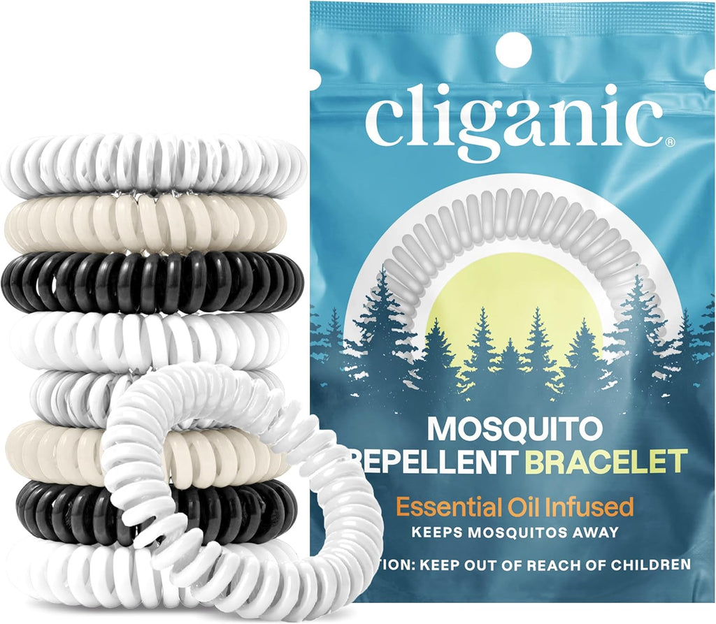 Cliganic 20 Pack Mosquito Repellent Bracelets for Adults & Kids (Neutral Colors) - Natural DEET-Free Bands, Individually Wrapped