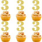 30 PCS Number 3 Cupcake Toppers Glitter 3rd Birthday Cupcake Picks Age Three Cheers to 3 Years Old Cake Decorations for Baby Shower Kids Happy Third Birthday Anniversary Party Supplies Gold