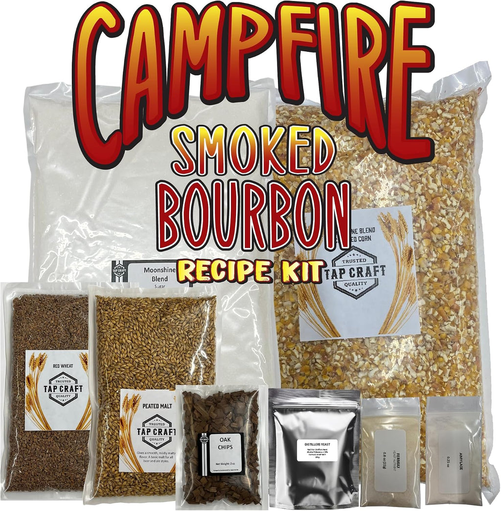 – Campfire Bourbon-Style Whiskey Recipe Kit – Cracked Corn & Smoky Malt Mash – Includes Oak Chips & Instructions – Home Distilling Kit for DIY Whiskey Maker