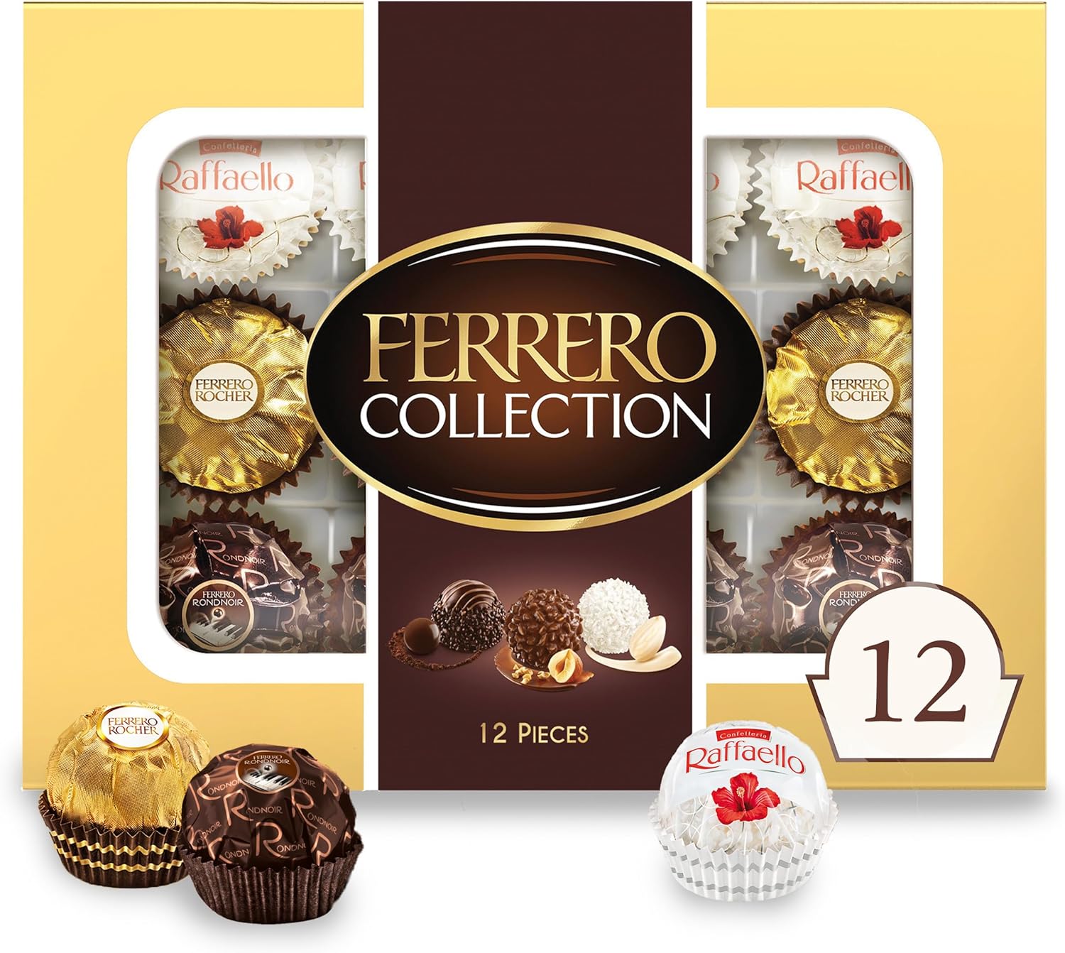 Ferrero Collection Gourmet Gift Box, 12 Assorted Confections with Hazelnut, Dark Chocolate and Coconut, 4.6 oz