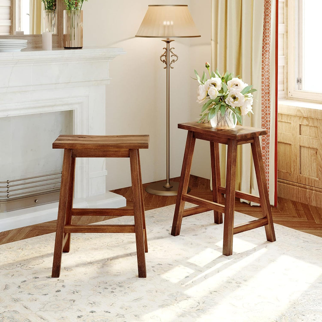 Set of 2 Wooden Kitchen Dining Chairs Backless Counter Stools for Kitchen Island Solid Wood Bar Stools with Footrest Walnut Finish Counter Height Stools 300 lbs Capacity