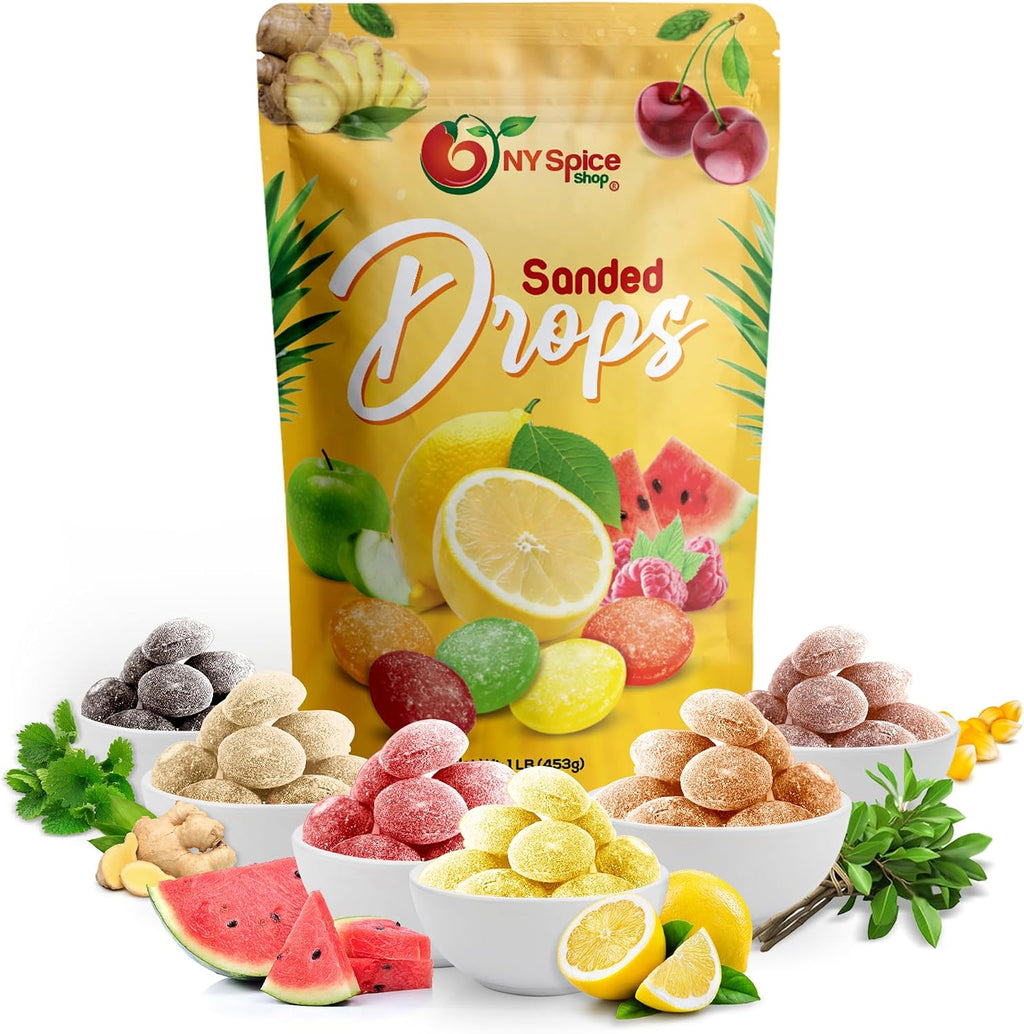 NY SPICE SHOP Mix Fruits Sanded Candy Drops - 1 Pound Old Fashioned Sanded Drops – Fresh Delicious Bulk Candy – Sanded Hard Candy – Tangy and Sweet Healthy Snacks