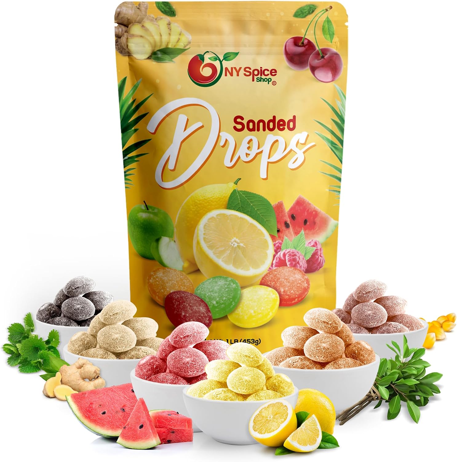 NY SPICE SHOP Mix Fruits Sanded Candy Drops - 1 Pound Old Fashioned Sanded Drops – Fresh Delicious Bulk Candy – Sanded Hard Candy – Tangy and Sweet Healthy Snacks