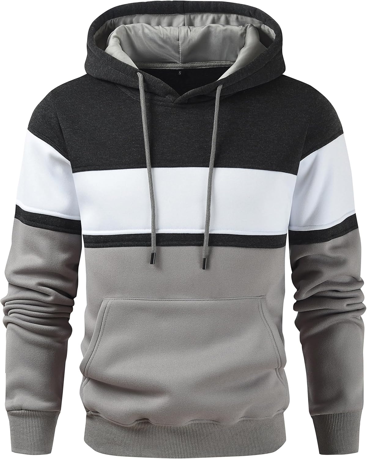 Men's Novelty Color Block Pullover Hoodie Casual Fleece Long Sleeve Hooded Sweatshirt