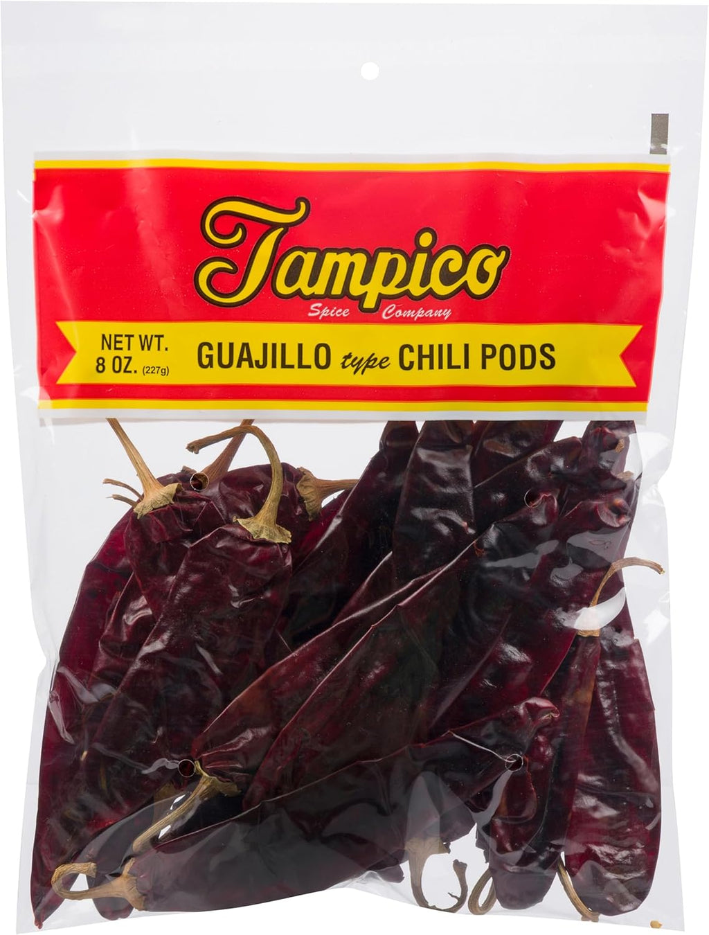 Guajillo Chili Pods Whole 8 oz – Tampico Spice Company - Dried Mexican Chili Peppers – Mild Heat, Rich Flavor for Authentic Mexican Cooking, Sauces & Salsas – Non-GMO, Gluten-Free, Kosher Certified Third Party Tested for Mycotoxins & Bacteria