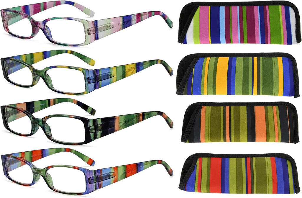Eyekepper 4 Pairs Reading Glasses for Women Reading Striped Pattern Stylish Reading Eyeglasses
