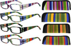 Eyekepper 4 Pairs Reading Glasses for Women Reading Striped Pattern Stylish Reading Eyeglasses