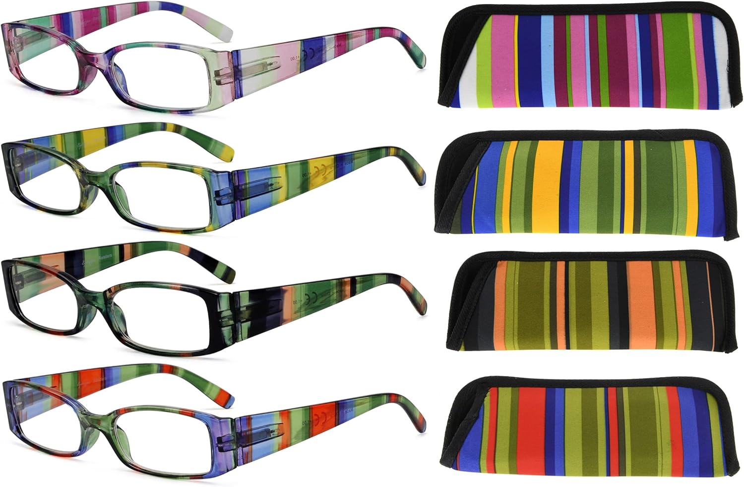 Eyekepper 4 Pairs Reading Glasses for Women Reading Striped Pattern Stylish Reading Eyeglasses