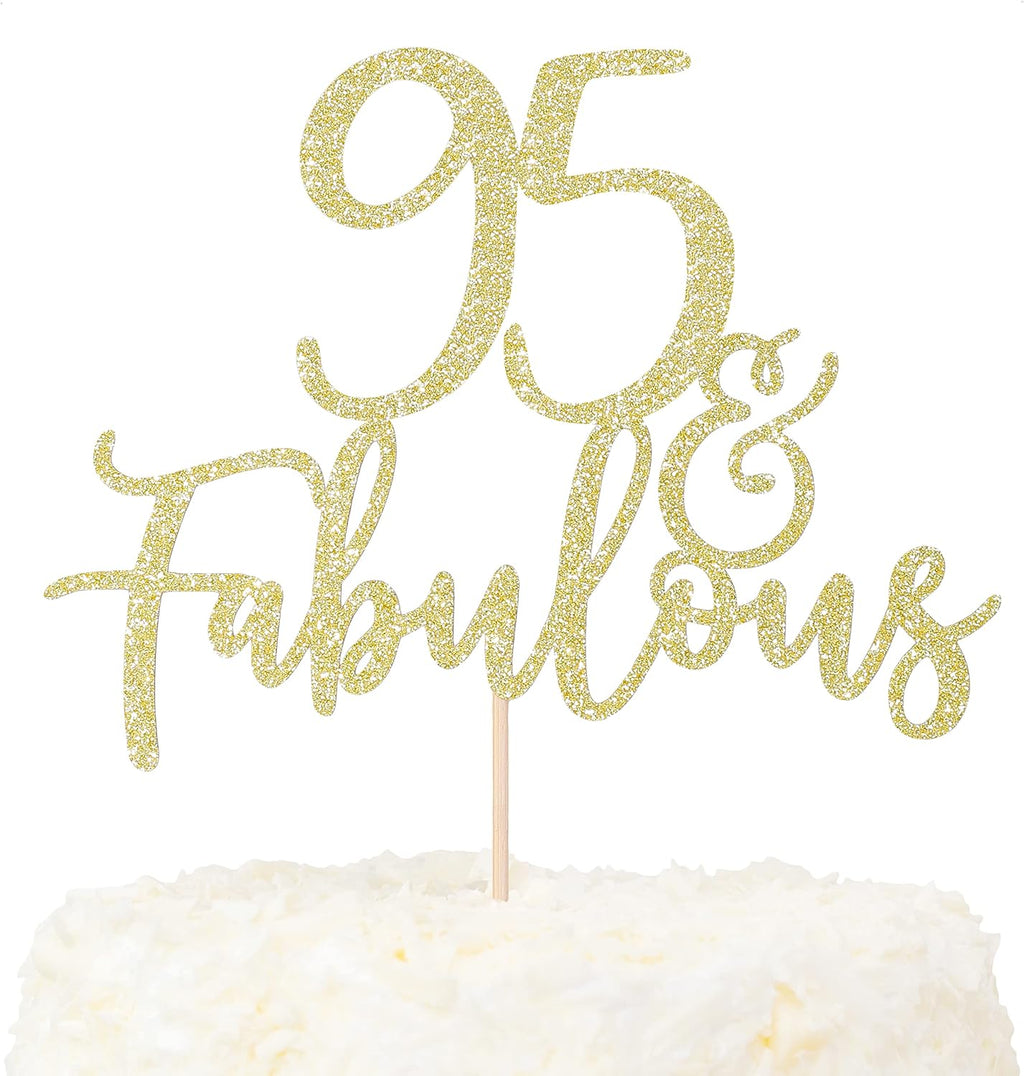 LOVENJOY 95 and Fabulous Cake Topper Gold Glitter for 95th Birthday Party Cake Decoration Gold Glittery
