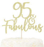 LOVENJOY 95 and Fabulous Cake Topper Gold Glitter for 95th Birthday Party Cake Decoration Gold Glittery