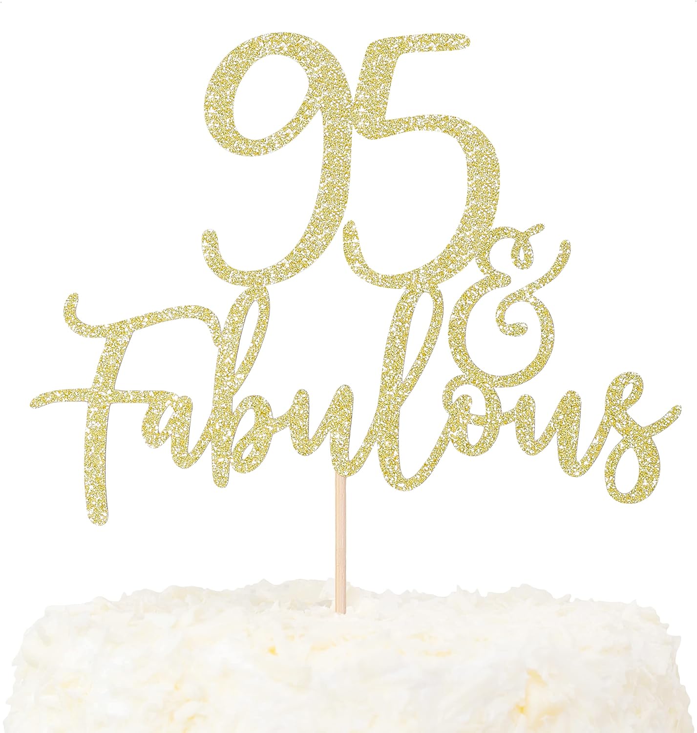 LOVENJOY 95 and Fabulous Cake Topper Gold Glitter for 95th Birthday Party Cake Decoration Gold Glittery