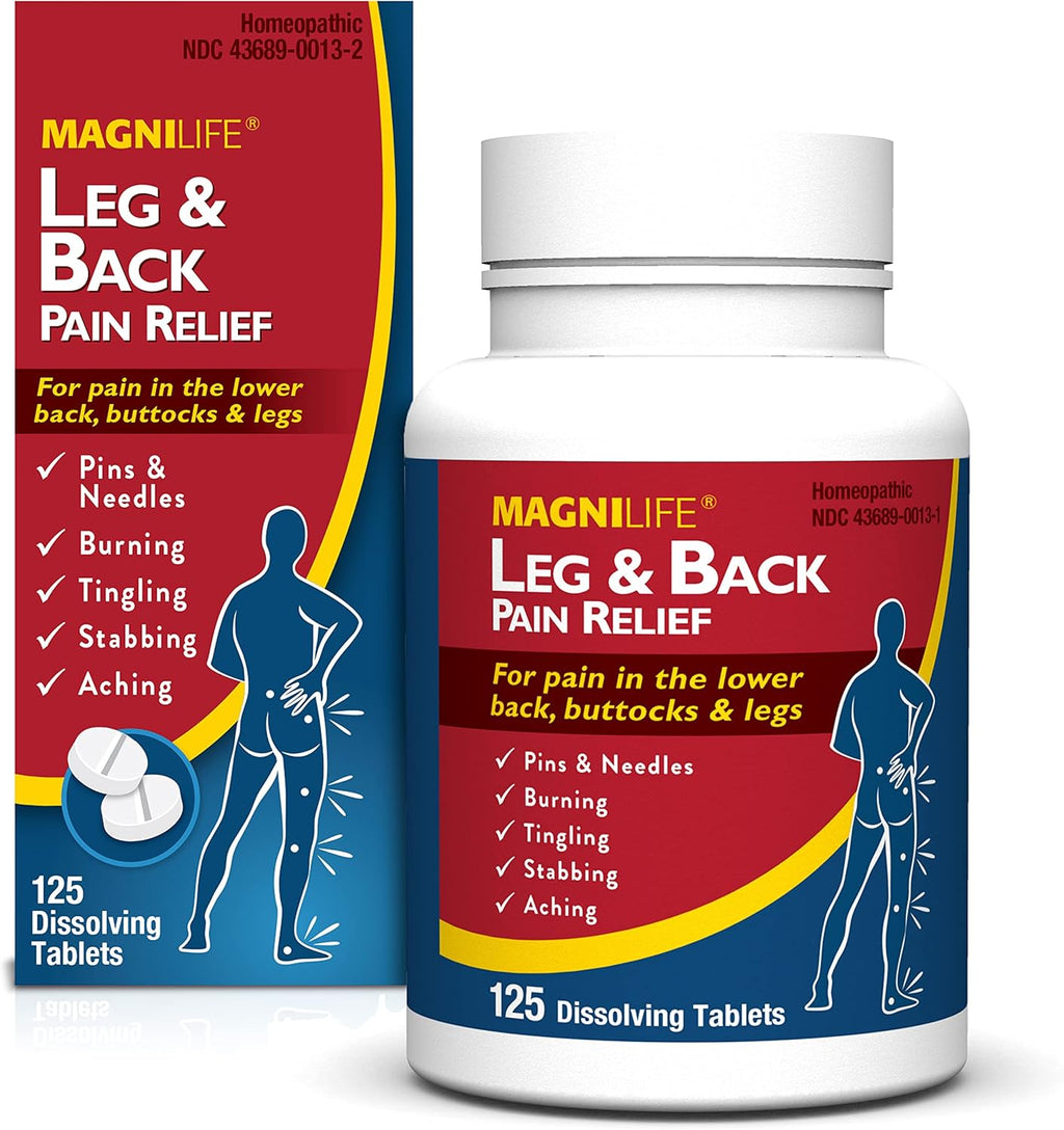 MagniLife Leg & Back Pain Relief Tablets,125 Ct, Fast-Acting Pain Relief Naturally Soothes Burning, Tingling & Stabbing Aches, Symptomatic or Preventative, Non-Habit Forming Quick-Dissolve Tablets