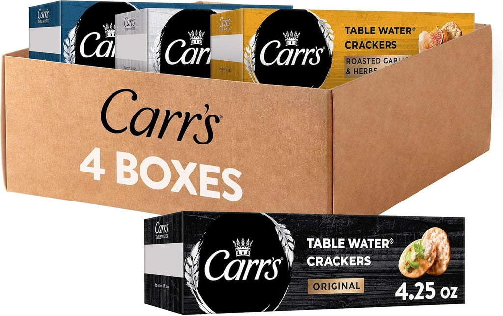 Carr's Table Water Crackers, Baked Snack Crackers, Party Snacks, 4 Flavor Variety Pack (4 Boxes)