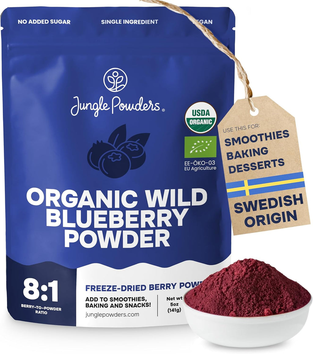 Wild Blueberry Powder Organic 5 Ounce Bag USDA Certified & 3rd Party Lab Tested - Antioxidant Rich Smoothies Freeze Dried Blueberries Organic Blueberry Extract for Baking From Whole Dried Blueberries