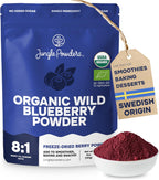 Wild Blueberry Powder Organic 5 Ounce Bag USDA Certified & 3rd Party Lab Tested - Antioxidant Rich Smoothies Freeze Dried Blueberries Organic Blueberry Extract for Baking From Whole Dried Blueberries