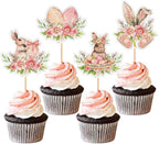 Ercadio 24Pcs Floral Easter Rabbit Bunny Ear Cupcake Toppers Rabbit Egg Happy Easter Cupcake Picks for Easter Day Spring Boys Girls Birthday Baby Shower Party Cake Cupcake Decors Supplies
