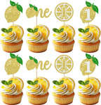 Rsstarxi 24 Pack Lemon One Cupcake Toppers Glitter Happy 1st Birthday Cupcake Picks for Baby Shower Happy First Birthday Party Cake Decorations Supplies
