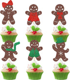 Ercadio 24 Pack Christmas Gingerbread Cupcake Toppers Glitter Cupcake Picks Xmas Cake Decor for Christmas Theme Baby Shower Party Supplies