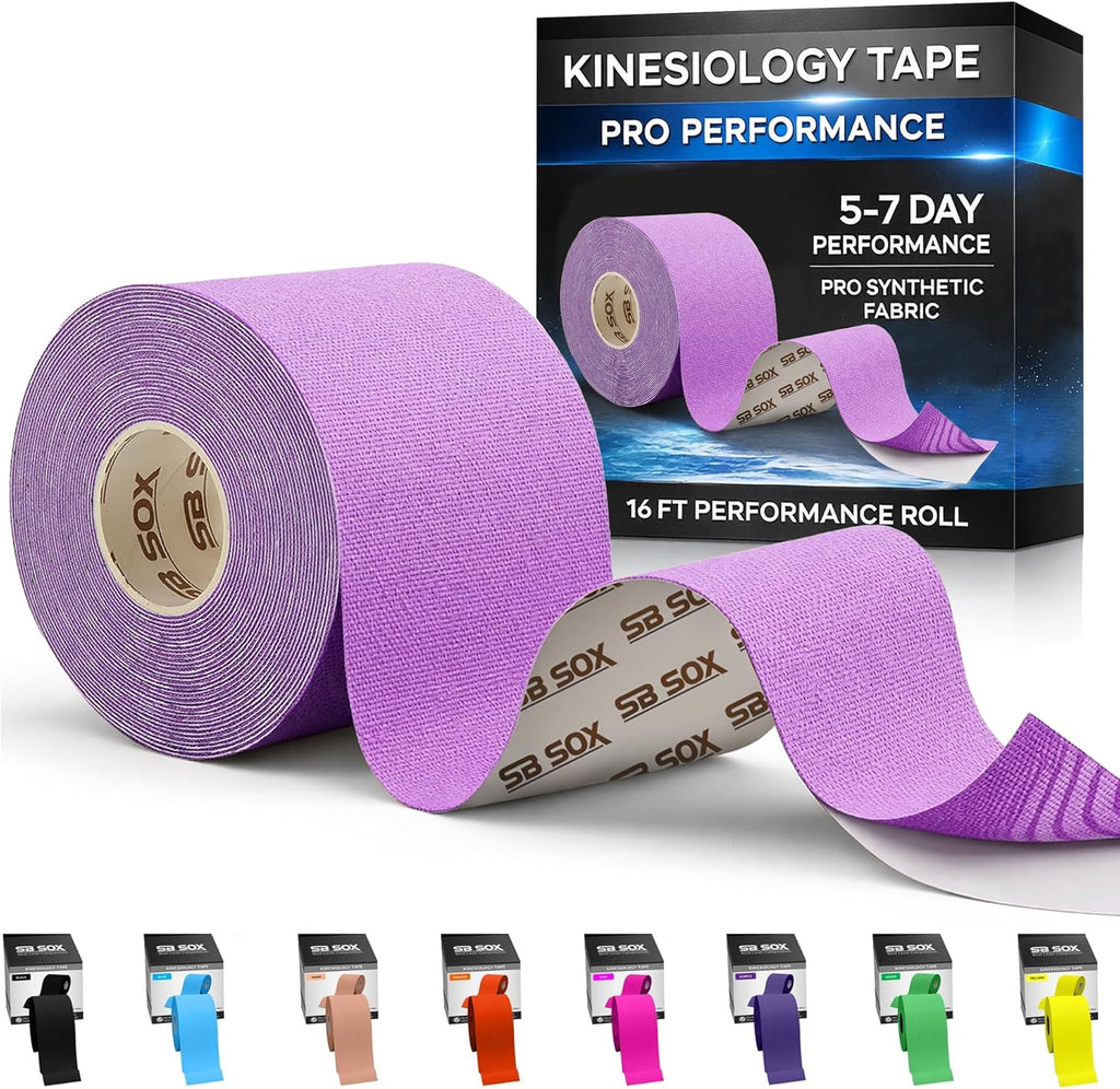 SB SOX Pro Kinesiology Tape – Professional Grade Athletic Tape Lasts 5-7 Days – Strong Waterproof Sports Tape for Athletes, Swimming, Crossfit – Synthetic Latex-Free Performance Tape (Purple - Uncut)