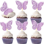 Chinco 48 Pcs Butterfly Cupcake Toppers Assembled Double Layer Cupcake Topper 3D Glitter Cake Topper Butterfly Cocktail Pick Decoration for Baby Shower Birthday Wedding(Purple,Classic Style)