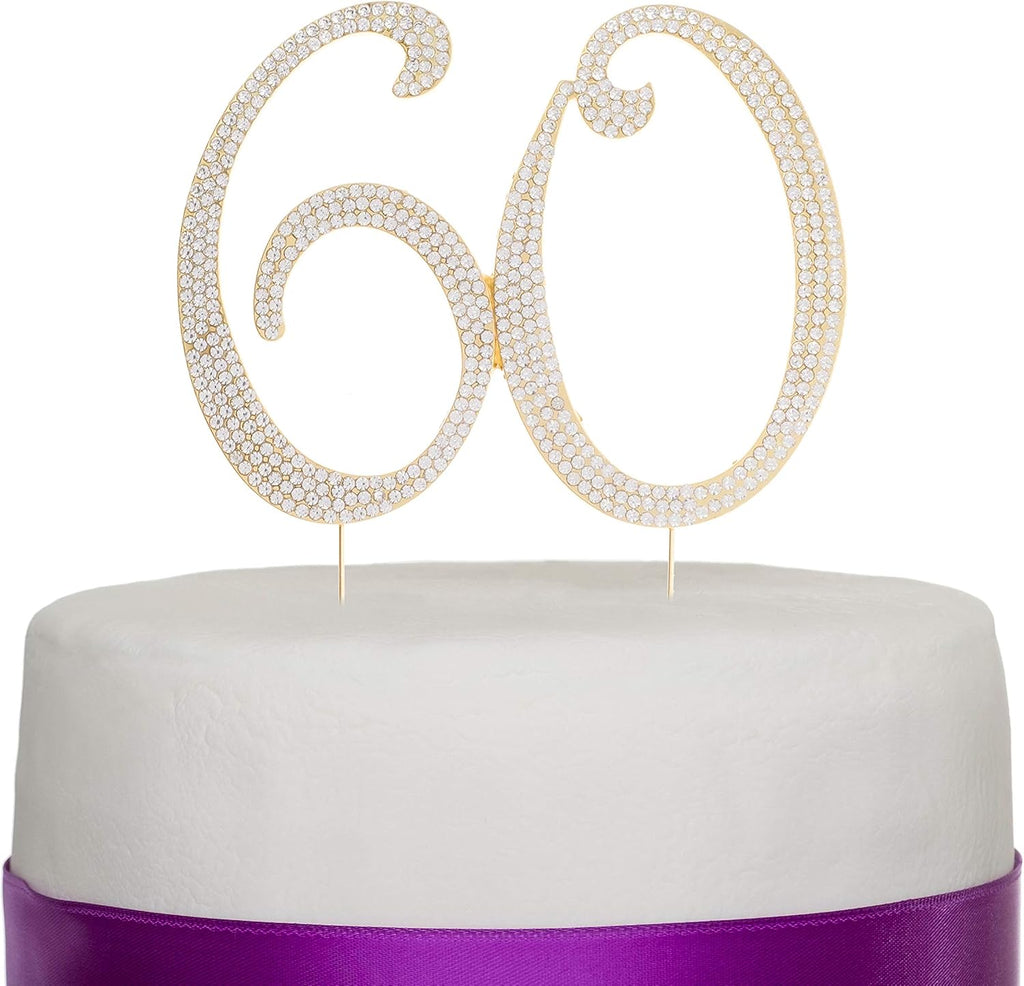 Ella Celebration 60 Cake Topper for 60th Birthday or Anniversary Gold Party Supplies & Decoration Ideas (Gold)