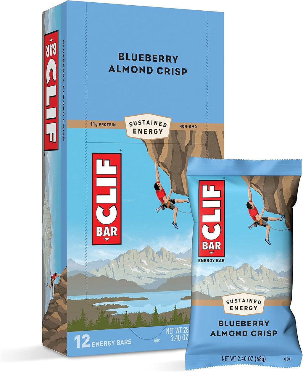 Clif Bars - Energy Bars - Blueberry Crisp - Made with Organic Oats - Plant Based Food - Vegetarian - Kosher (2.4 Ounce Protein Bars, 12 Count)