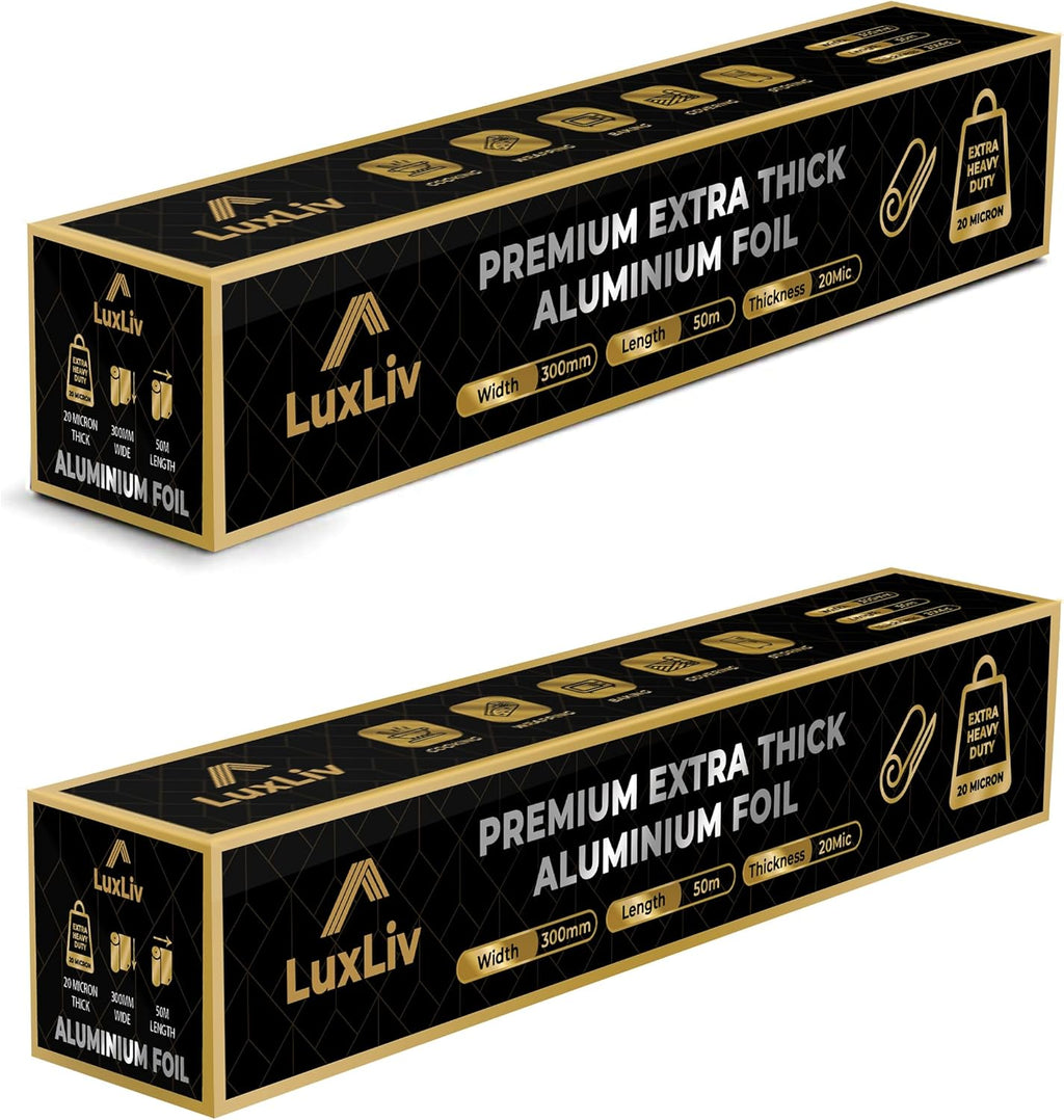 LuxLiv® Aluminum Foil Heavy Duty – 12 inches(30cm) wide x 164 ft.(50m) Length (each roll), 20 Microns Thick (Pack of 2) - Commercial Grade & Extra Thick, Strong Enough for Food Service Industry
