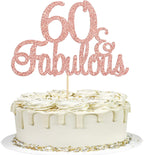 Gyufise Rose Gold Glittery 60 & Fabulous Birthday Cake Topper for 60th Birthday Party Decorations 60th Wedding Anniversary Cake Decorations Supplies 1 Pack
