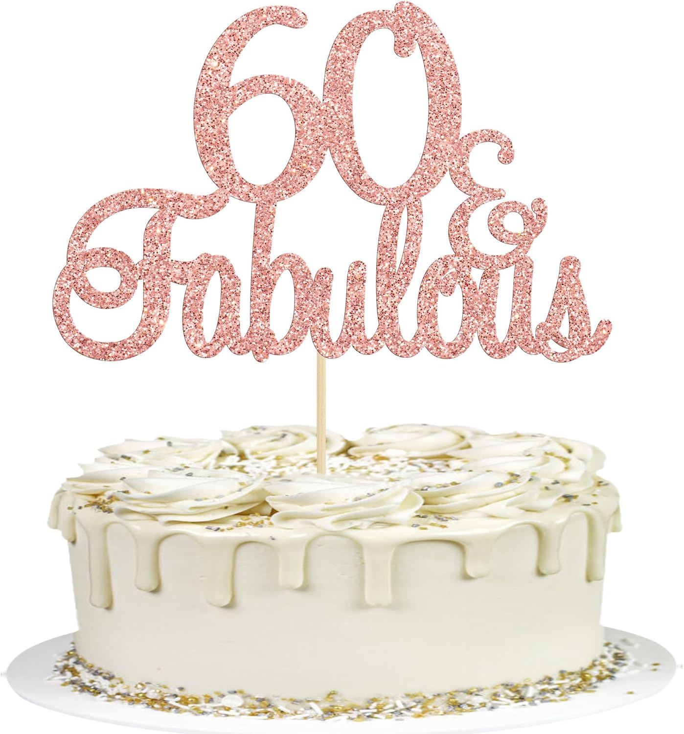 Gyufise Rose Gold Glittery 60 & Fabulous Birthday Cake Topper for 60th Birthday Party Decorations 60th Wedding Anniversary Cake Decorations Supplies 1 Pack