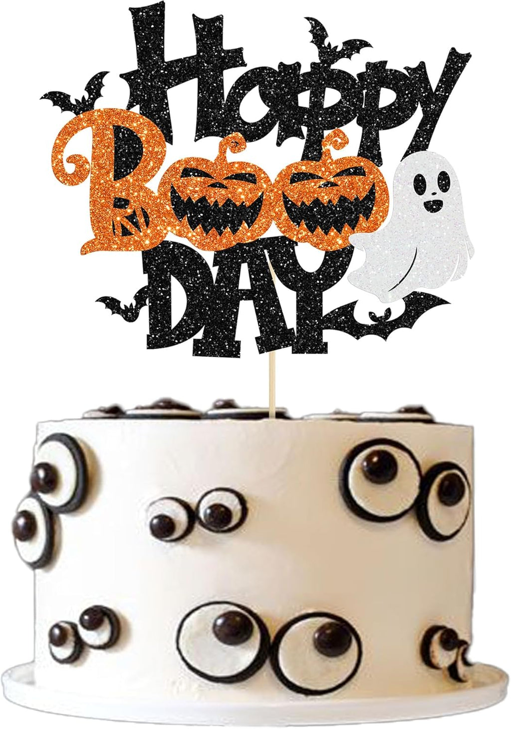 1Pcs Happy Boo Day Cake Topper - Glitter Little Boo Halloween Party Decoration - Spooky Bat Cake Pick for Ghost Halloween Theme Baby Shower Kids Birthday Party