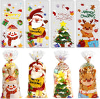 100 PCS Christmas Cellophane Treat Bags(5x11 Inch) with Tie, Plastic Christmas Bags for Candy Goodie Goody Cookie Gift Wrap Xmas Santa Pouches Frozen Winter Holiday Party Favors Supplies Decorations