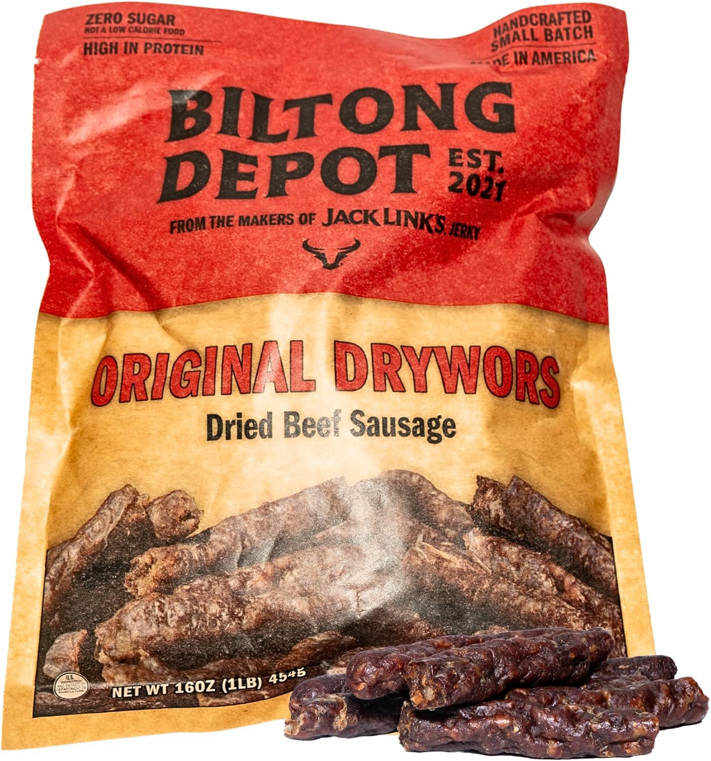 Biltong Depot Original Drywors - 1lb (16oz) | Air-Dried Beef Snack Sticks | High Protein | Keto & Paleo Friendly | Zero Sugar | Gluten Free | No Artificial Preservatives | No MSG