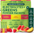 Keto Vitals Keto Electrolytes Plus Greens Superfood Powder Packets - 30 Servings Super Greens Powder Packets with Sugar Free Electrolytes for Hydration, Gut Health & Digestion - Green Drink Mix