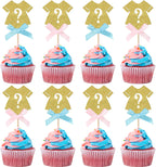 Rsstarxi 24 Pack Glitter Gender Reveal Cupcake Toppers Boy or Girl Cupcake Toppers Pink or Blue Bow Tie Cupcake Picks for Baby Shower Gender Reveal Theme Party Cake Decorations