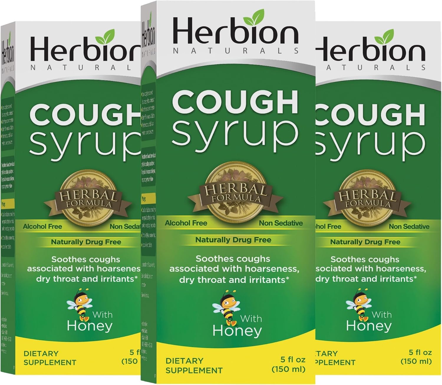 HERBION Naturals Cough Syrup with Honey, Relieve Cough & Soothes Sore Throat, Optimizes Immune, Promotes Lung Function, for Adults & Kids 13 Months, 5 Fl Oz, Pack of 3