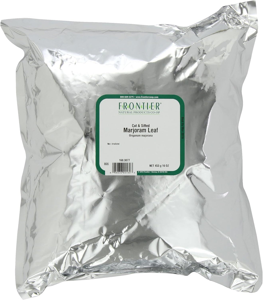 Frontier Co-op Marjoram Leaves, 1-pound Bulk Bag, Cut & Sifted, Minty, Sweet Flavor for Dressings, Soups and Sauces